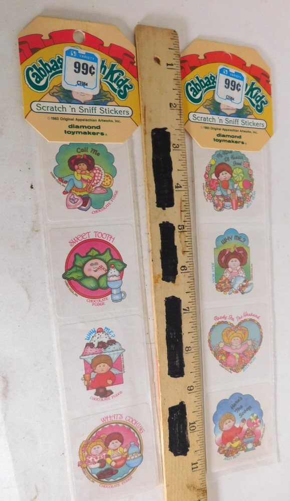 Cabbage Patch Kids Scratch ‘N Sniff Stickers VTG 1984 Jelly Bean & Chocolate