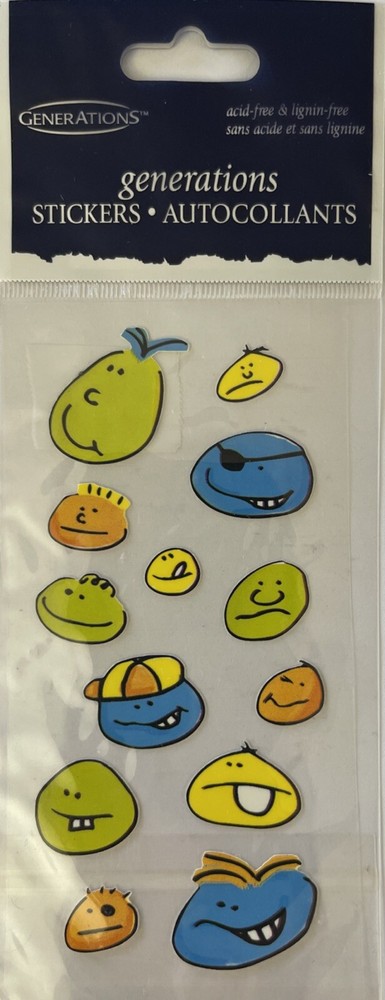 SMILEY BOY Stickers(13pc) Generations•Faces•Unhappy •Grin•Green•Blue•Yellow•Sad•