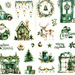Christmas Stickers 6 Sheets Green Junk Journal Collage Planner Scrapbook Cards