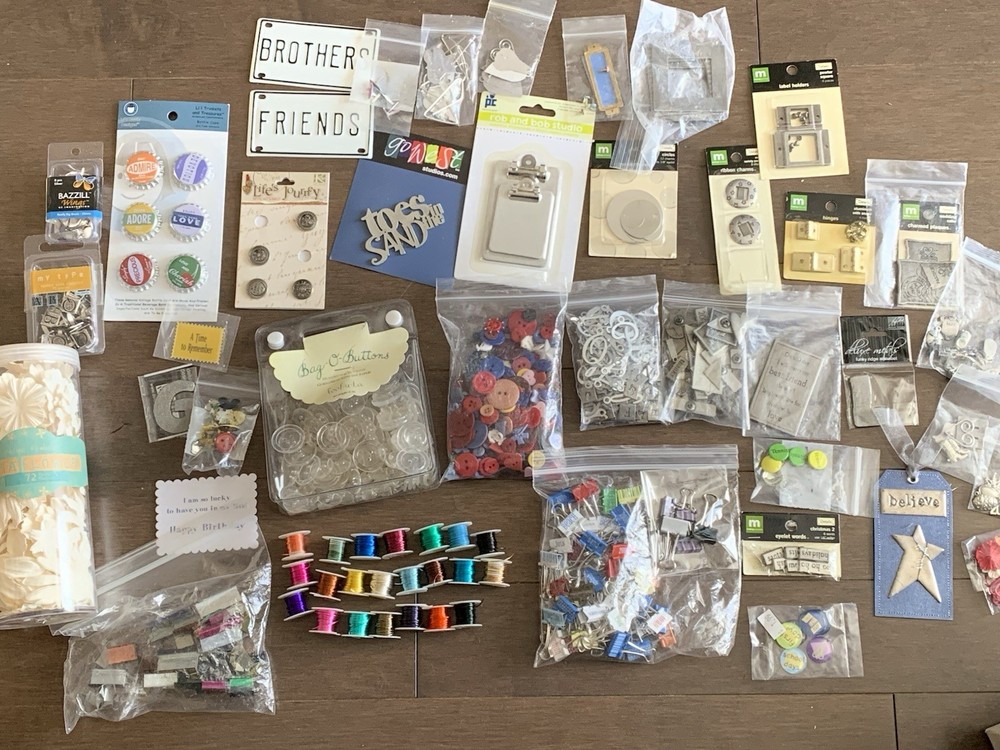 Scrapbooking Craft Embelishment Lot Metal Frames Charms Clips Button Wire Decor