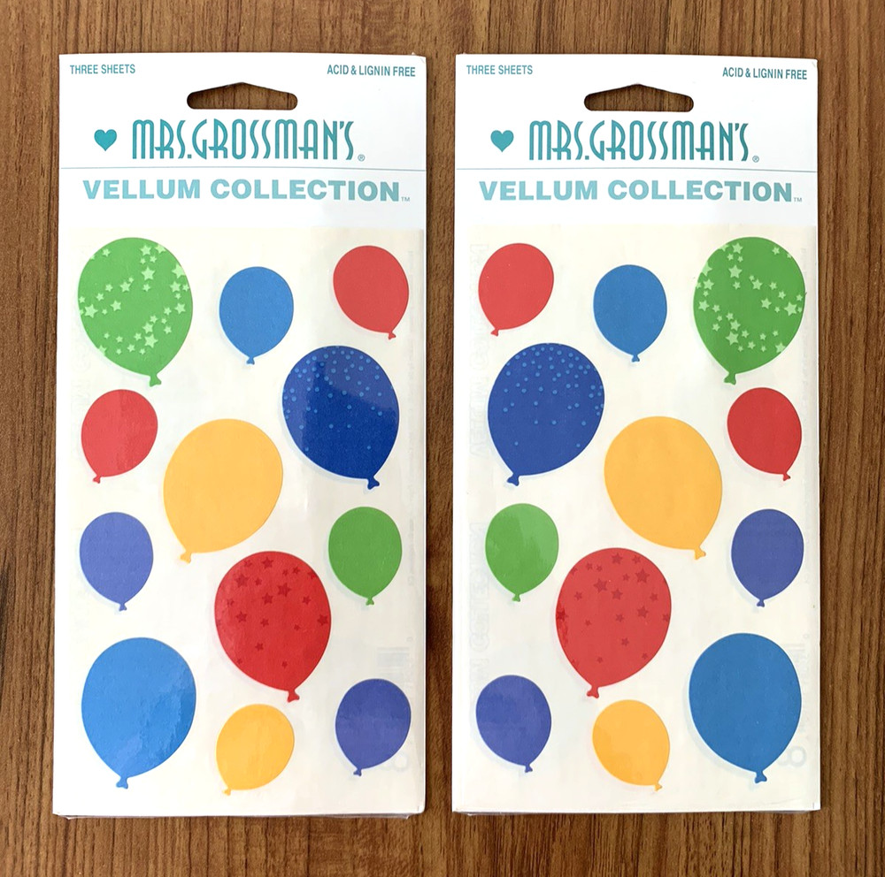 VTG Mrs. Grossmans Stickers Sticker Vellum Collection PRIMARY BALLOONS 6 Sheets!