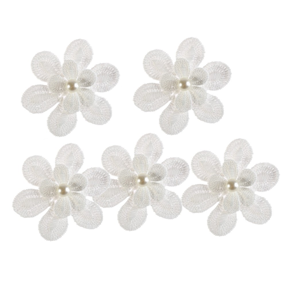 CraftbuddyUS 10 White 2 Layer Flower w/Pearl motifs 2.25 inches Stitch Fabric