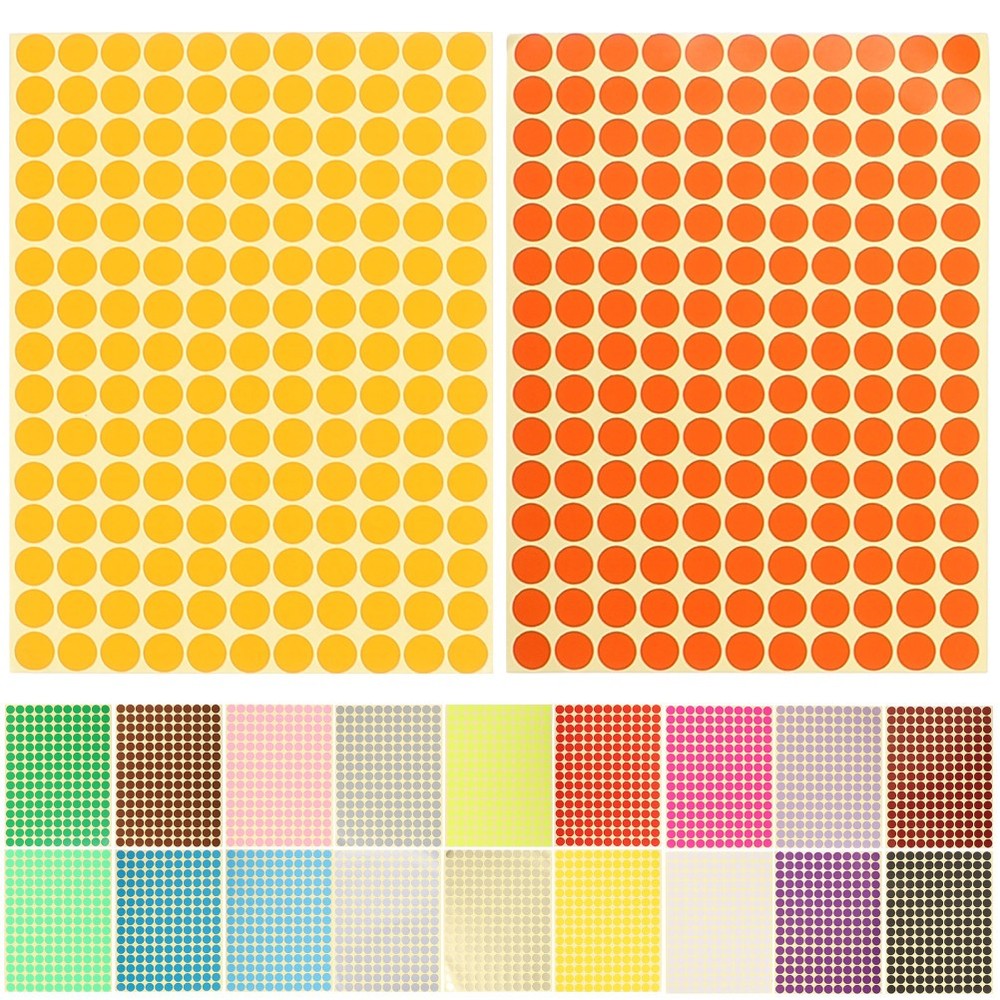 20 Sheets Color Coded Stickers Colorful Circle Labels Round Colored