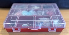 Organizer Box Of Brand New Brads:Flowers, Hearts, Birthday, Music Notes, Kitchen