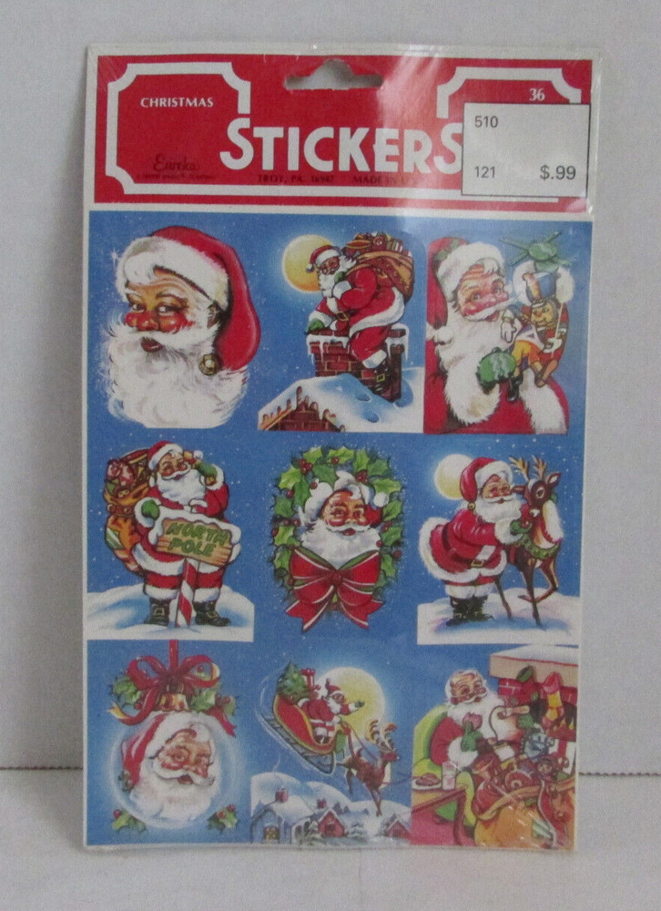 VINTAGE Eureka Paper Magic Group Christmas Santa Stickers NIP NOS