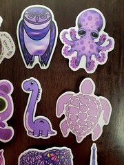 STICKERS x 10 Purple Inspiration Owl Turtle Elephant Bear Pony Dino Eiffel 32B1