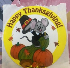 Vintage Medibadge Imperfect Happy Thanksgiving Sticker Mod 2.5” Inches
