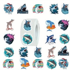 500 pcs Sticker Seals Roll NEW Cartoon Shark Theme Semi Gloss Self Adhesive SetB