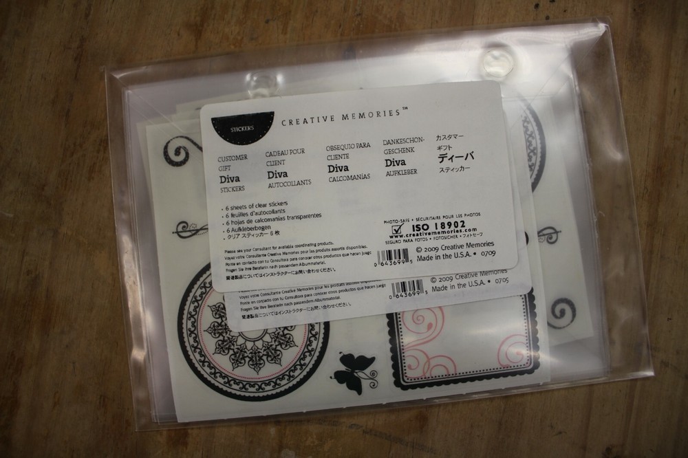 CREATIVE MEMORIES DIVA BLACK AND WHITE STICKERS 6 SHEETS CLEAR NIP