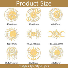 9Pcs 1.6X1.6 Inch Sun and Moon Metal Stickers Star Leaf Self Adhesive Gold Stick