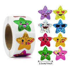500pcs Holographic Star Stickers Colorful Adhesive Roll Kids DIY Craft – NEW