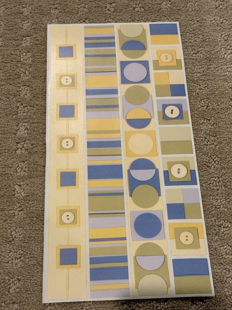 5 New Rare Vintage Pebbles Inc Blue Green And Yellow Button Sticker Sheets