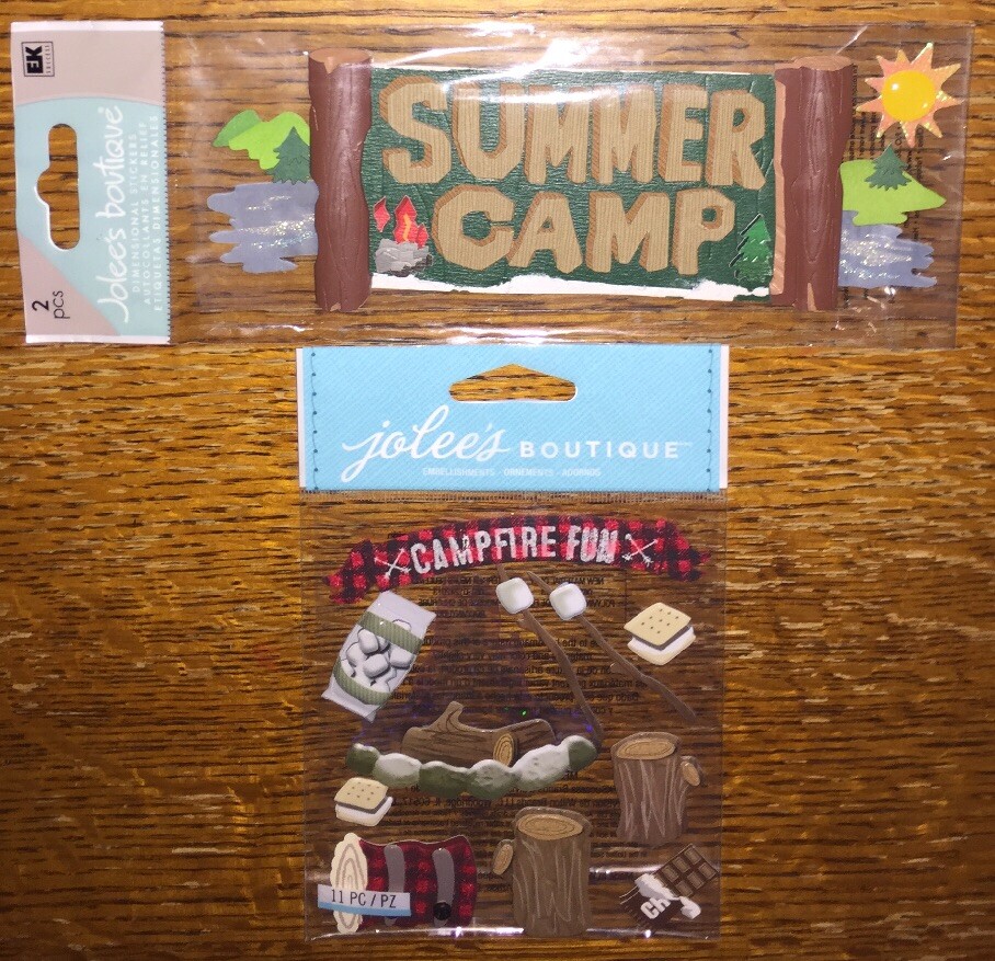 RARE Lot Of 2 Jolees SUMMER CAMP CAMPING FIRE S’mores Hiking Adventure Scrapbook