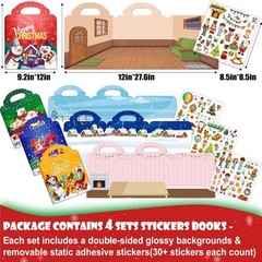4 Sets Christmas Reusable Sticker Books for Toddlers 1-3, Activities Books Craft