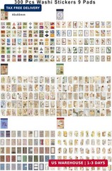 PRSTINCOL 6 Sets 300 Pcs Washi Stickers Book, Vintage Aesthetic Sticker Set for