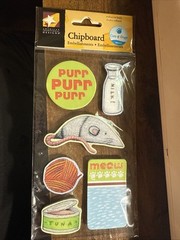 American Traditional Design Chipboard Embellishments Purr Meow Tuna Milk Cat