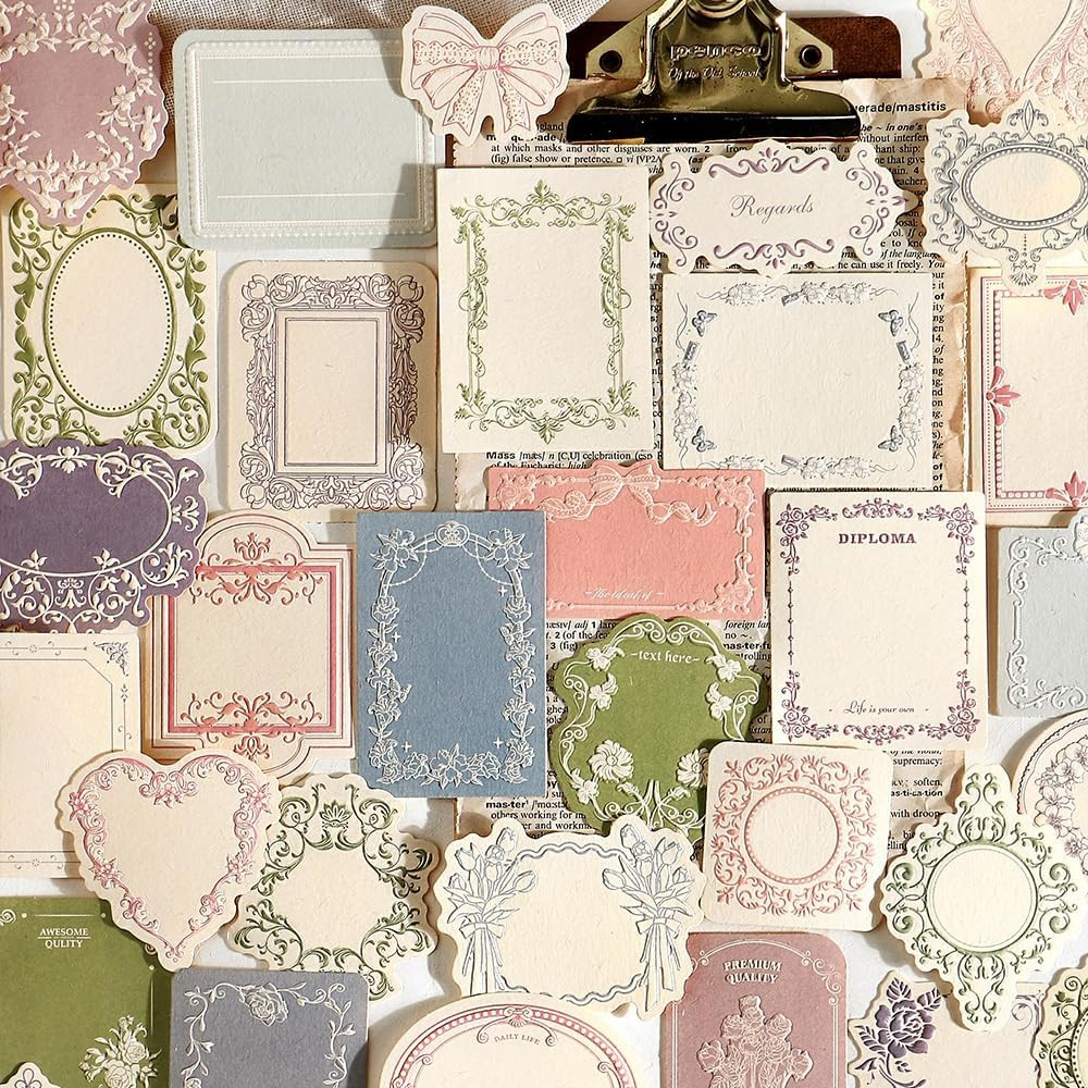 120Pcs Vintage Scrapbook Decorative Paper Set, Embossed Pattern Small Writing No