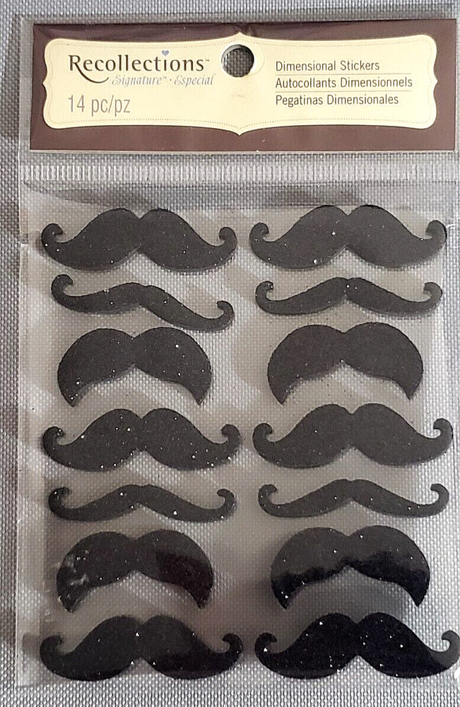 Recollections Signature GLITTER MUSTACHE Dimensional Stickers, 14 pcs