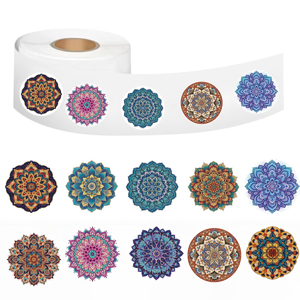 500PCS Mandala Pattern Roll Sticker Kawaii Notebook Refrigerator Travel Phone W