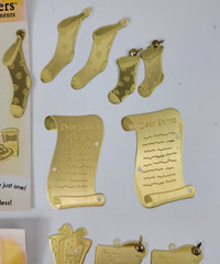66 Pc Gold Metal Christmas Embossed Embellishments Charms Tree Stocking Ornament