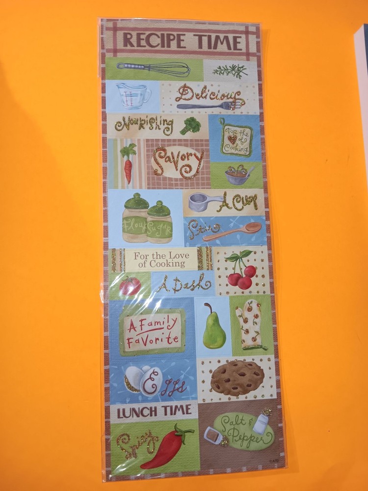 Recipe Time Kitchen Stickers Scrapbook Die Cut Gold Glitter Accent Sheet Decor
