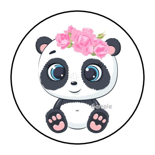 30 BABY PANDA BEAR ENVELOPE SEALS LABELS STICKERS 1.5″ ROUND FLORAL FLOWERS