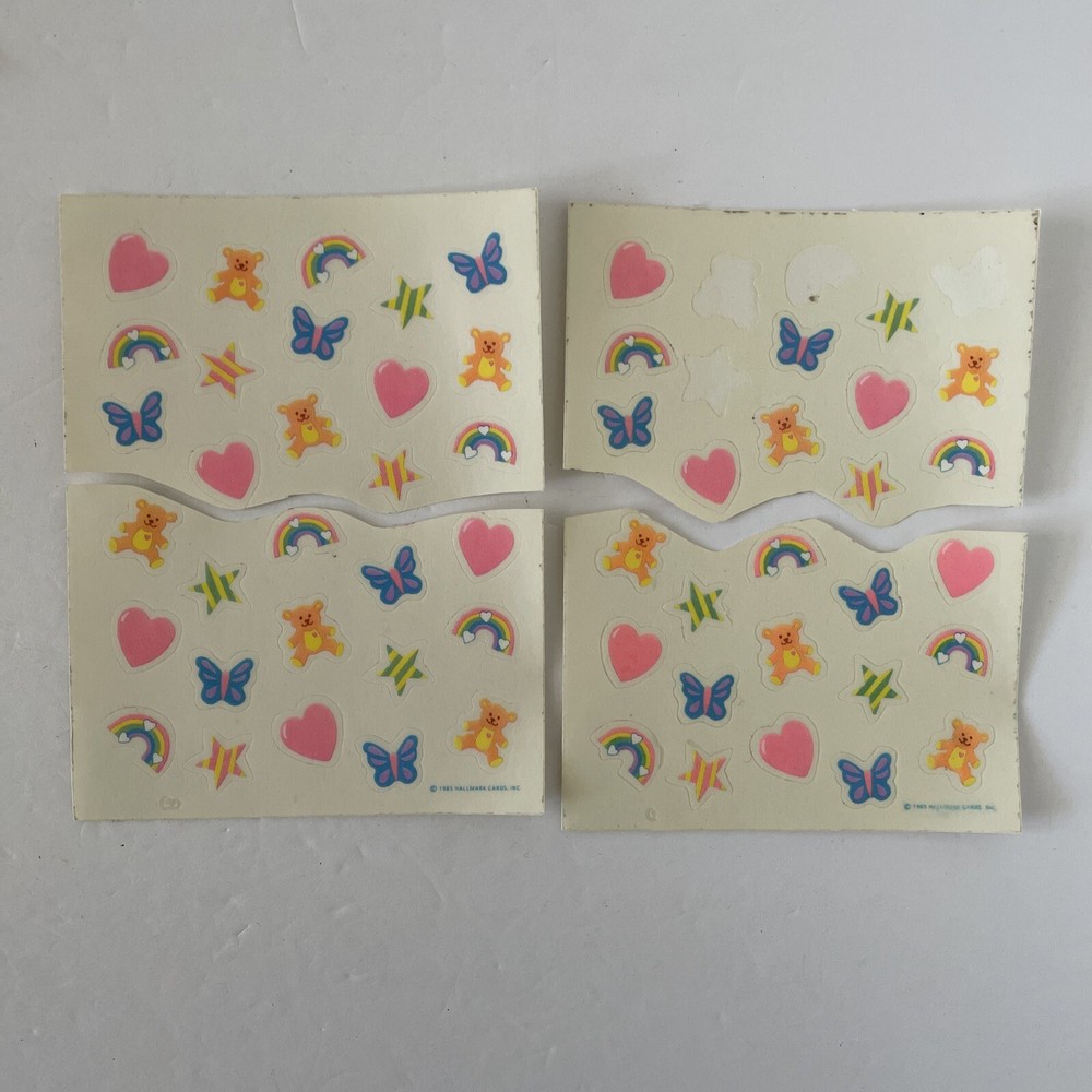 Vintage Sticker Sheets Hallmark Cards 1985 Rainbow Butterfly Bear Heart Star