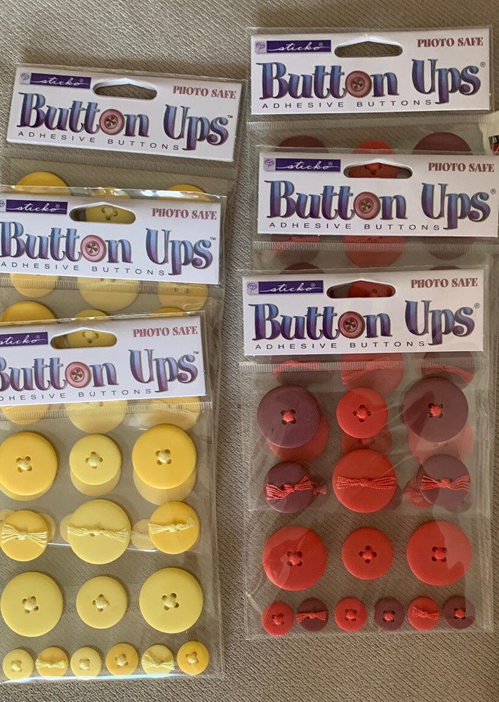 Sticko Button Ups Adhesive Buttons 6 Packs Total 3 Red 3 Yellow New