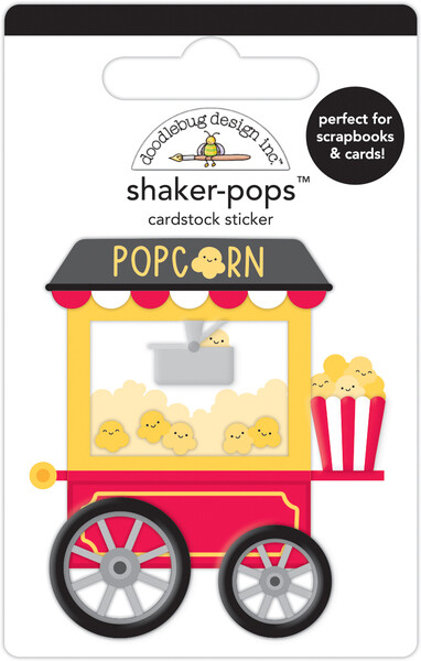 Doodlebug Stickers Shaker-Pop 3D What’s Poppin’ Old Fashioned Popcorn Cart Faces