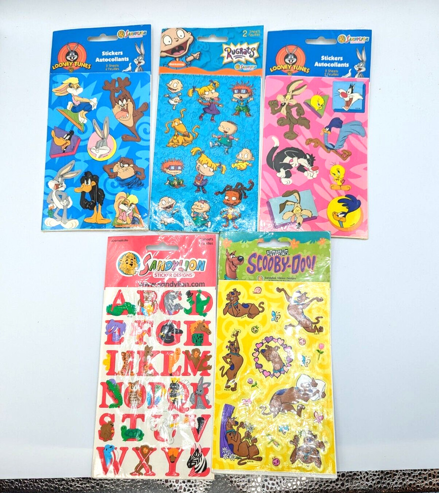 5 packs VTG Sandylion Stickers Warner Bros Looney Tunes Rugrats Scooby Sealed