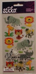 New Sticko scrapbook stickers ZOO ANIMALS Jungle Zebra Elephant Lion Monkey