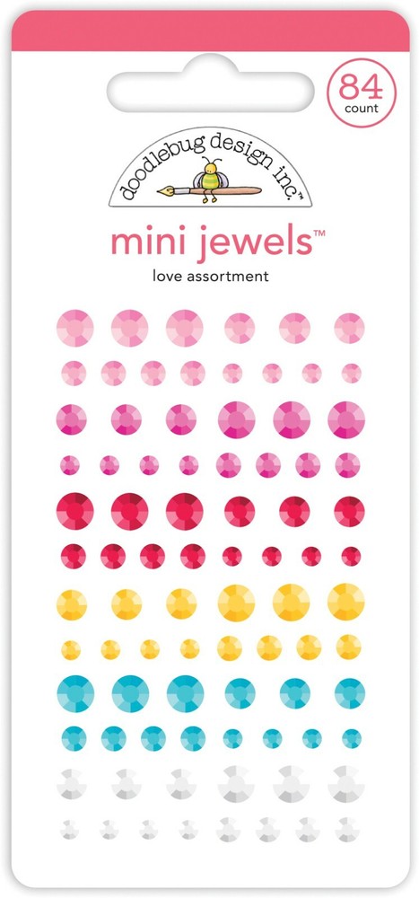 Crafts Doodlebug Mini Jewels Repeats Asst Sizes Gems Bling Love Blue Red Pink ++