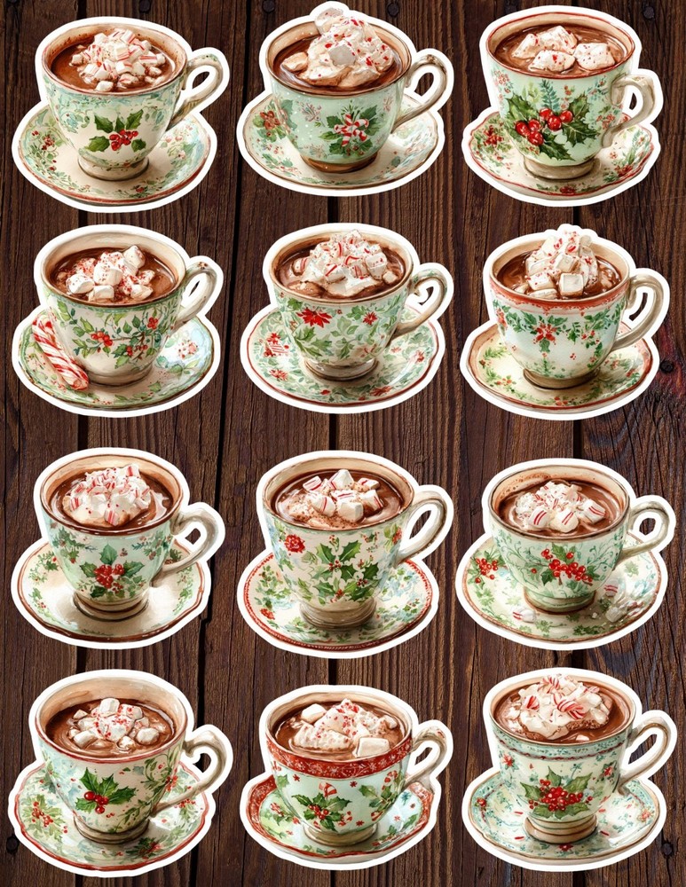 Christmas Cocoa Die Cut Vinyl Stickers Set Scrapbooking Laptop Water Bottle