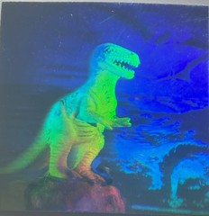 1992 HOLO T-REX STICKER with PTERODACTYL in BACKGROUND-GREAT DEPTH-GREAT COLORS
