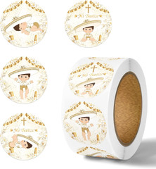 500Pcs Mi Bautizo Decor-Mi Bautizo Stickers Roll Thank You Label Stickers