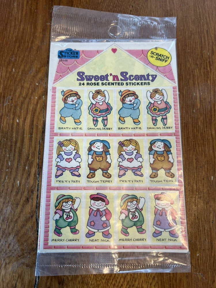 Vtg 1980s Sweet & Scenty Scratch and Sniff Rose Scented Stickers Dolls Girls