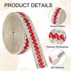 1 Yard Rhinestone Ribbon 3mm x 3mm Crystal Rhinestone Strips Red