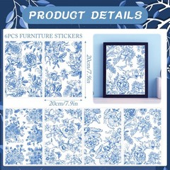 Blue Flower Rub on Transfers for Crafts – 6 Sheets 12 x 8 inches,