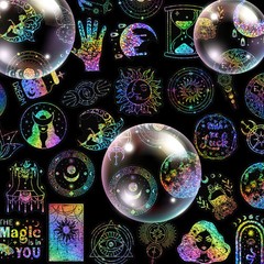 100 PCS Colorful Laser Magic PET Stickers Aesthetic for DIY Guitar Scrapbooking