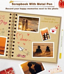 DIY Scrapbook Album 7×7 Kraft Hardcover 40 Pages Photo Memory Book Metallic Pen