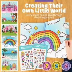 Unicorn Sticker Book – 50 Reusable Stickers, Travel Activities for Ages 3-5