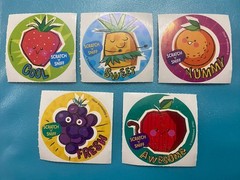 Set Of 5 Smile Makers Scratch N Sniff Sticker Mods Fruits 2.5” Inches Each