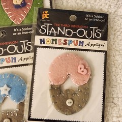 NEW Lot 5 Stand Outs Sticker Applique Iron On Heart Baby Diaper Pin Blue Pink -H