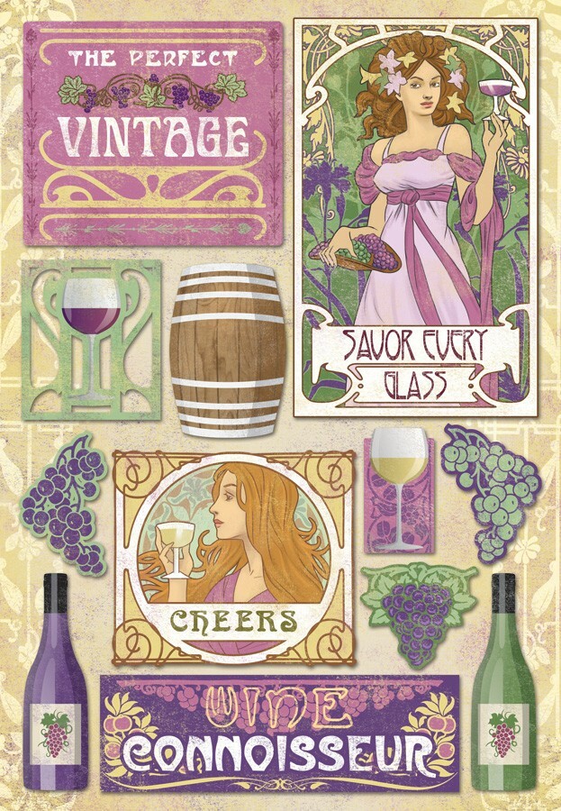 Scrapbooking Crafts KF Stickers Perfect Vintage Wine Glass Barrel Grapes Bottles