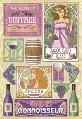Scrapbooking Crafts KF Stickers Perfect Vintage Wine Glass Barrel Grapes Bottles