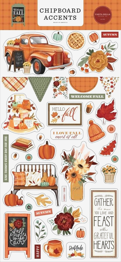 Fall Welcome Gather Leaves Pumpkins Autumn Pie Echo Park Welcome Fall Chipboard