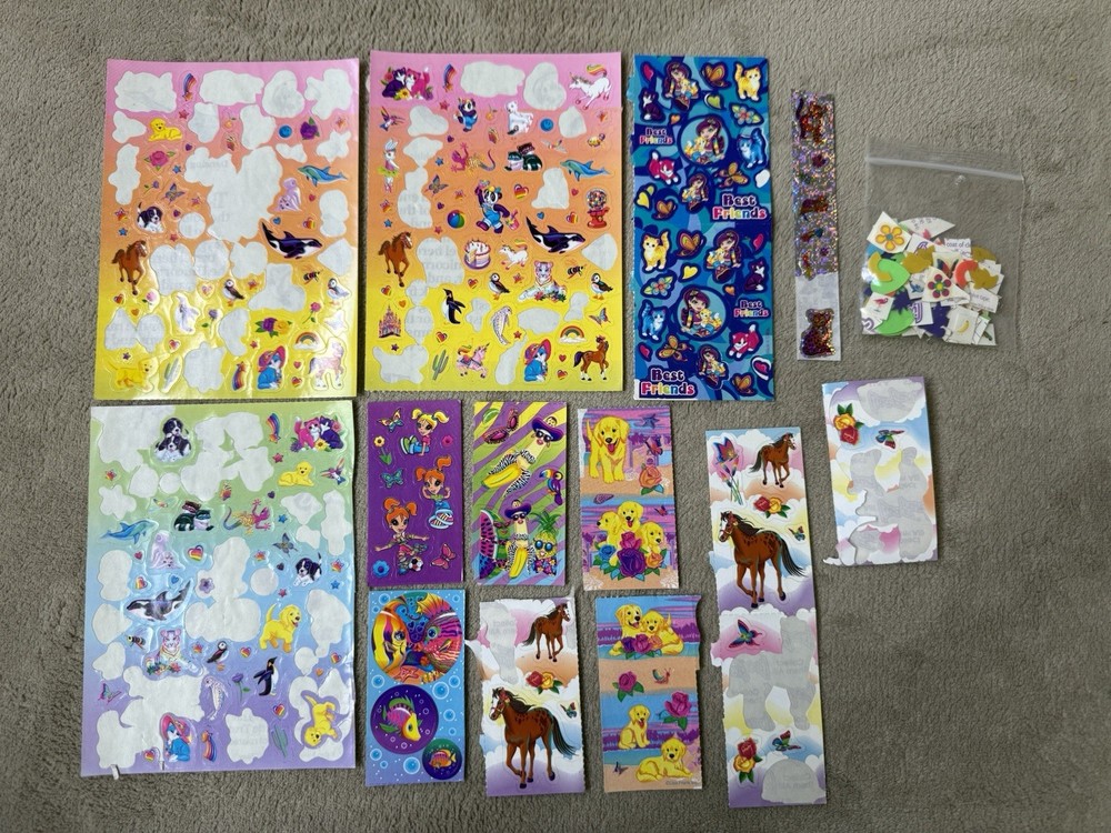 Lot of Lisa Frank Stickers (used & new) w/confetti Pieces