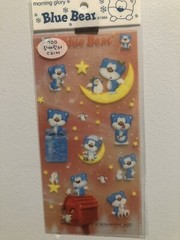 Morning Glory Blue Bear On The Moon Glitter Sticker Sheet Kawaii Vintage Htf