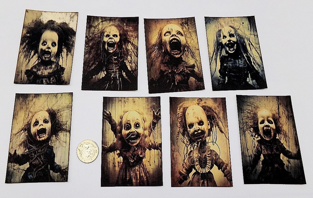 8-Halloween-Dark-Gothic-Creepy Dolls-ATC-Journaling-Linen Cardstock-Cards