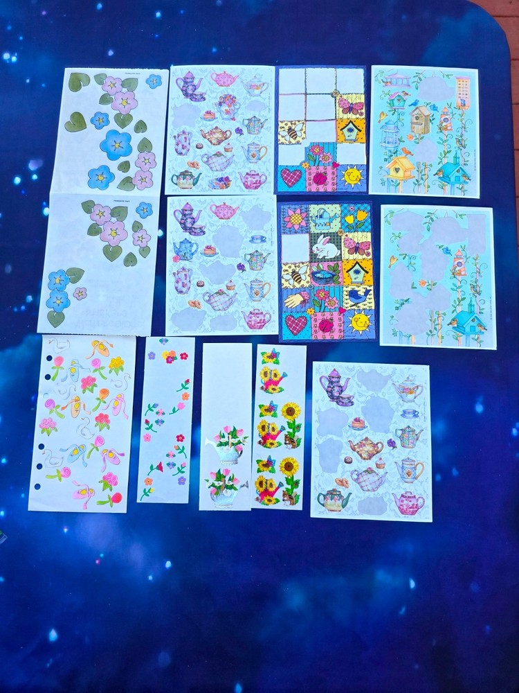 VINTAGE HALLMARK AGC SANDYLION STICKERS FLOWERS FLORAL TEAPOT 12 PARTIAL SHEETS